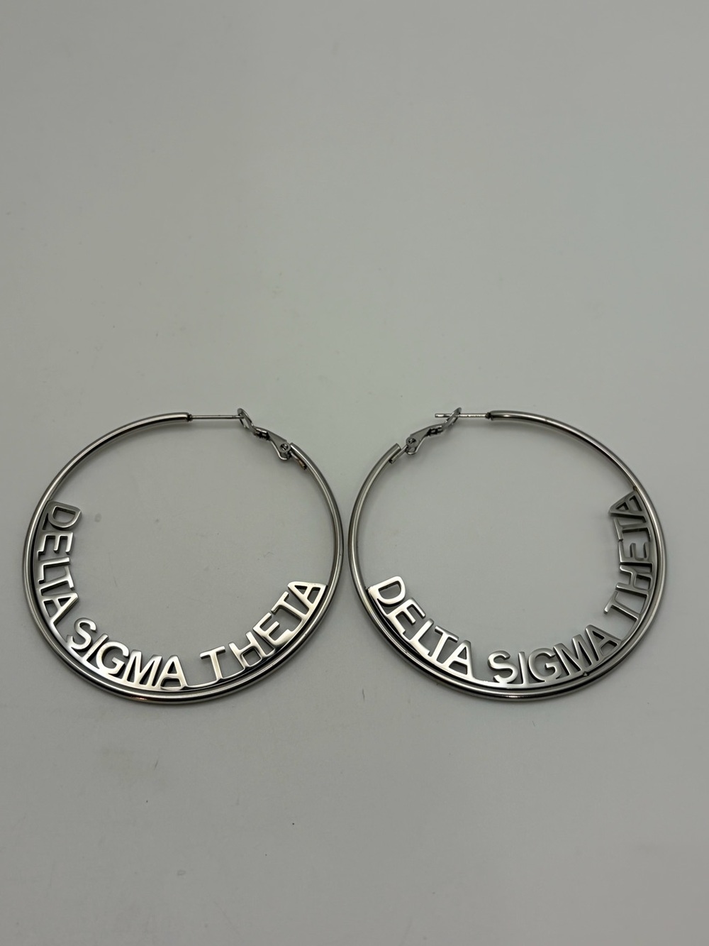 Delta Sigma Theta "DST" "Silver Hoop Letter Earrings (2.5")
